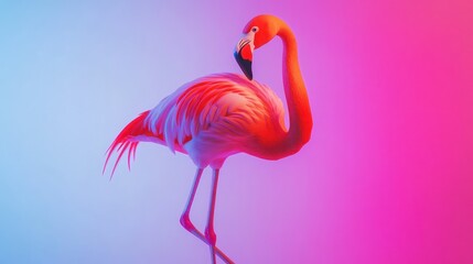 Obraz premium Pink Flamingo in Neon Lights