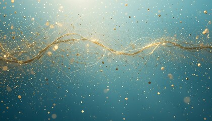 Golden Wave Abstract Art Teal Background