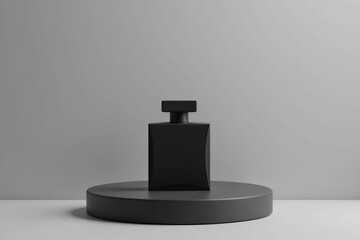 Black Perfume Bottle on a Dark Grey Display Stand