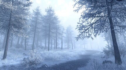 Winter Forest with Frosted Trees