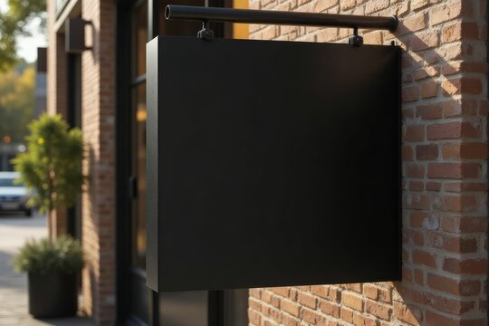 Blank Black Sign on Brick Building Exterior - Powered by Adobe