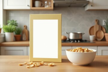 Blank Frame and Cereal Bowl in Kitchen Setting