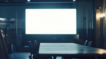 Empty Conference Room with Projection Screen