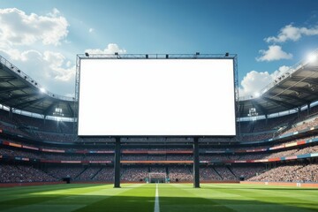 Blank Stadium Scoreboard Over Crowded Football Field