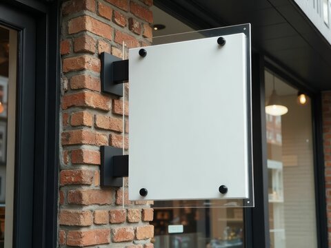 Blank Square Sign Mounted On Brick Wall