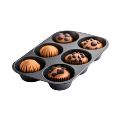 Freshly Baked Muffins in a Sleek Silicone Muffin Tray Isolated on Transparent Background