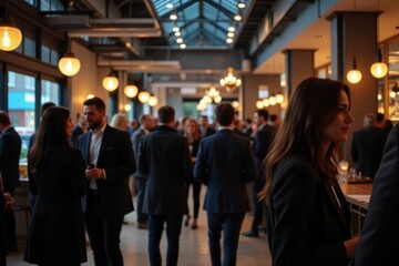 Business professionals networking at a modern venue