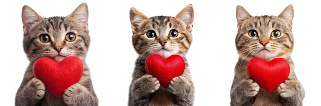 Multiple Cats with Heart on Transparent Background - Powered by Adobe