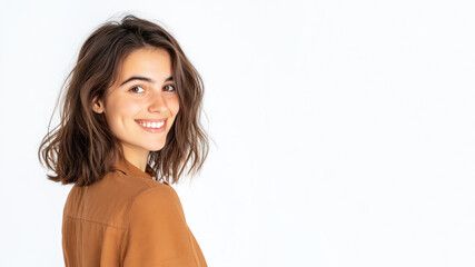 Obraz premium French young woman wearing brown clothes smiling isolated on white background
