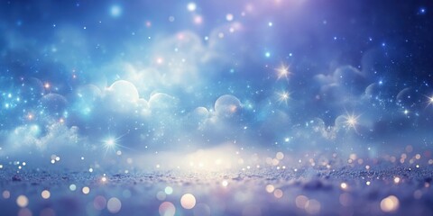 Obraz premium Enchanted Night Sky with Glittering Ground A Magical Winter Scene of Sparkling Stars and Soft Clouds