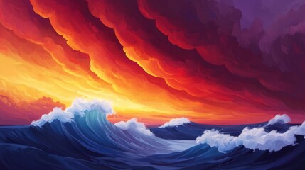 Sunset waves crash on coastal cliffs serene seaside landscape