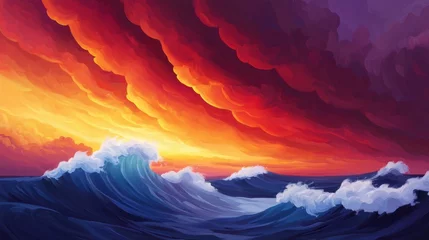 Sunset waves crash on coastal cliffs serene seaside landscape