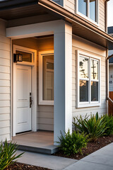 Fototapeta premium Modern House Exterior: Contemporary Home Design with Landscaping and Garden. Real Estate Photography