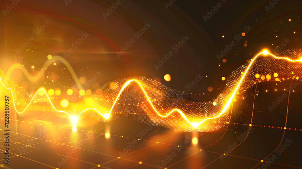 Poster abstract visualization of data trends with glowing lines and particles.