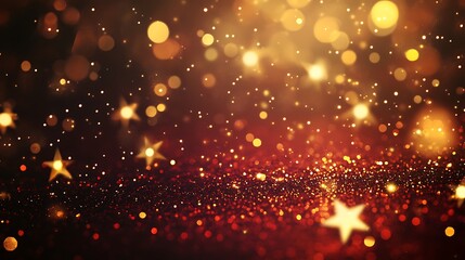 Fototapeta premium Red Gold Glitter Background With Stars