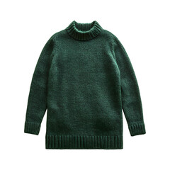 Deep Green Wool Sweater Dress with Turtle Neck Isolated on Transparent Background