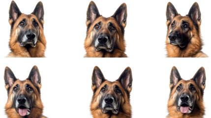 Obraz premium Six German Shepherds Show Diverse Expressions Generative AI