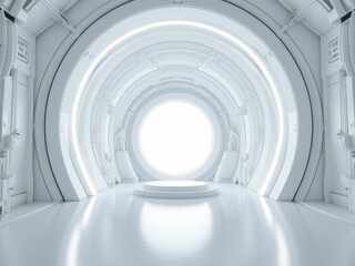 Fototapeta premium Futuristic White Circular Room With Bright Portal