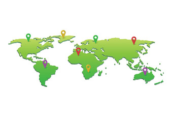 Isometric world map with  location pointer