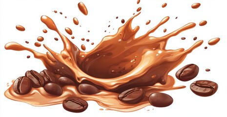 Coffee splash, beans, isolated, background white, beverage ad