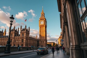 Fototapeta premium Golden Hour Illuminates Big Ben and the Houses of Parliament