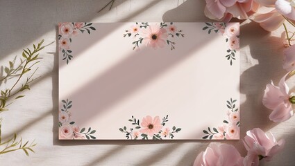 Blank floral invitation card with soft pink flowers