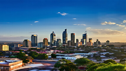 Naklejka premium city skyline at dusk city skyline at sunset beautiful view and seen beautiful background and wallpaper beautiful country 
