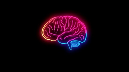 Neon Brain: A vibrant illustration of the human brain, glowing with neon colors against a dark background.  A symbol of intelligence, thought, and neurological processes.