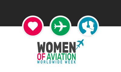 March is Women of Aviation Worldwide Week. This holiday-themed design is perfect for backgrounds, banners, greeting cards, posters with text inscription, Classic social media posts. vector template