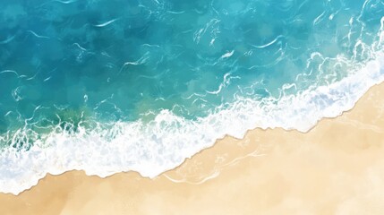 Aerial view of tranquil beach with turquoise waves gently lapping on golden sand