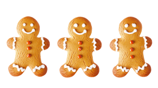 Gingerbread Men Collection on a Transparent Background Generative AI