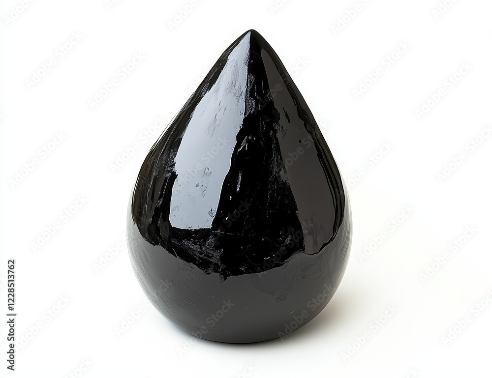 Poster black teardrop shaped object on white background.