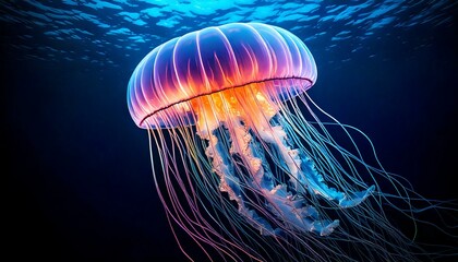 Obraz premium glowing jellyfish floating in the deep sea, 