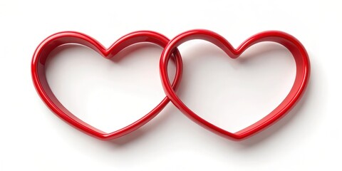 Two red hearts joined together in a single shape, forming an interconnected circle , red heart connection, intertwined love