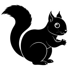 Cute Black Vector Squirrel Line Art Black Vector Silhouette Cartoon Illustratio