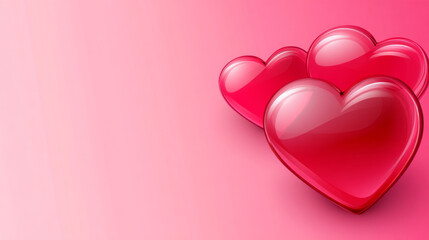 Glossy red hearts on pink gradient background
