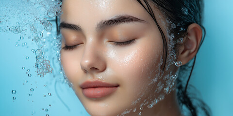 Refreshing water splash action underwater portrait spa atmosphere close-up view beauty and serenity concept