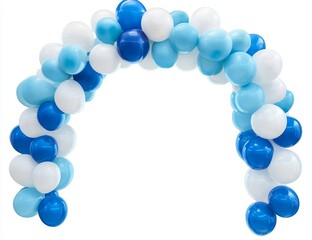 Balloon arch, blue, white, party decoration, isolated.