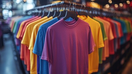 Colorful t-shirts on display in a retail store (1)