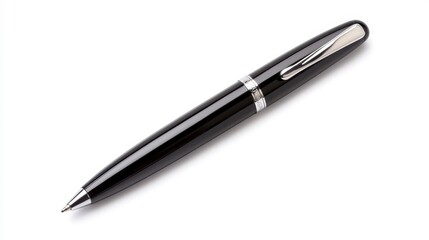 Elegant Black Ballpoint Pen Isolated on White Background