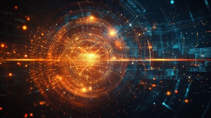 An abstract technology background featuring a mesmerizing collage of universe nebula, galaxy, and sacred geometry, creating a futuristic space design structure within outer space