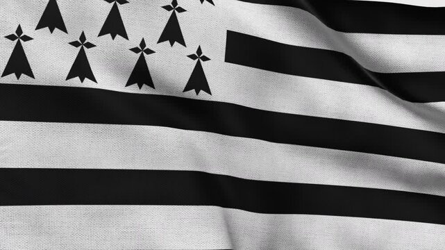 High detailed flag of Brittany. National Brittany flag. 3D Render.