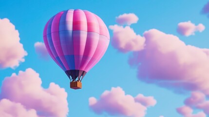 Naklejka premium Colorful Hot Air Balloon Floating in Blue Sky with Clouds