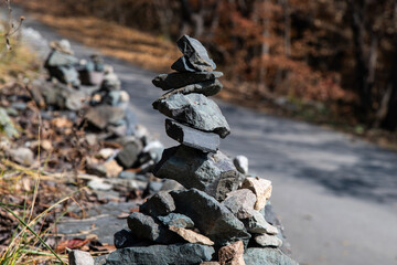 stone stack tower at the footpath