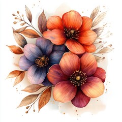 Seamless pattern of burgundy and pastel flowers with gold accents for wallpaper and fabric