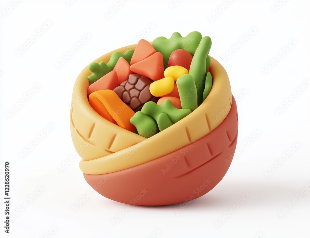 Poster 3d render of colorful vegetable salad in a bowl.
