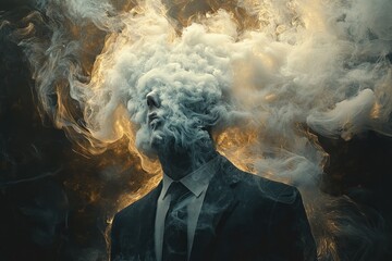 Ethereal Businessman with Smoke Head in Suit