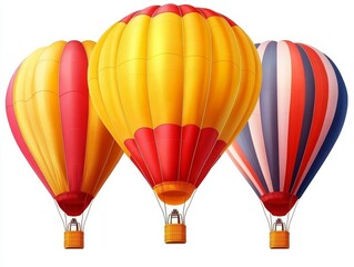 Obraz premium Three colorful hot air balloons isolated on white background.