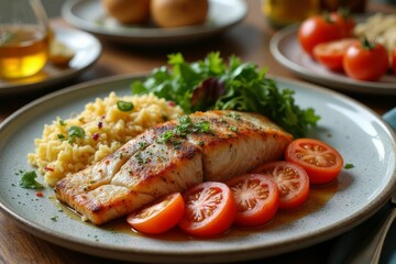 Pan Seared Fish with Risotto and Tomatoes