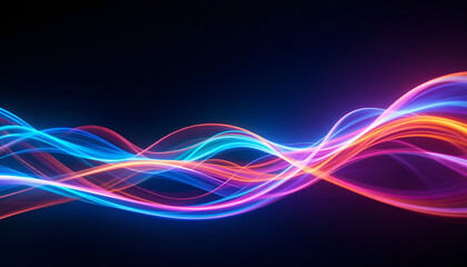 Vibrant waves of colorful light flowing across a dark background